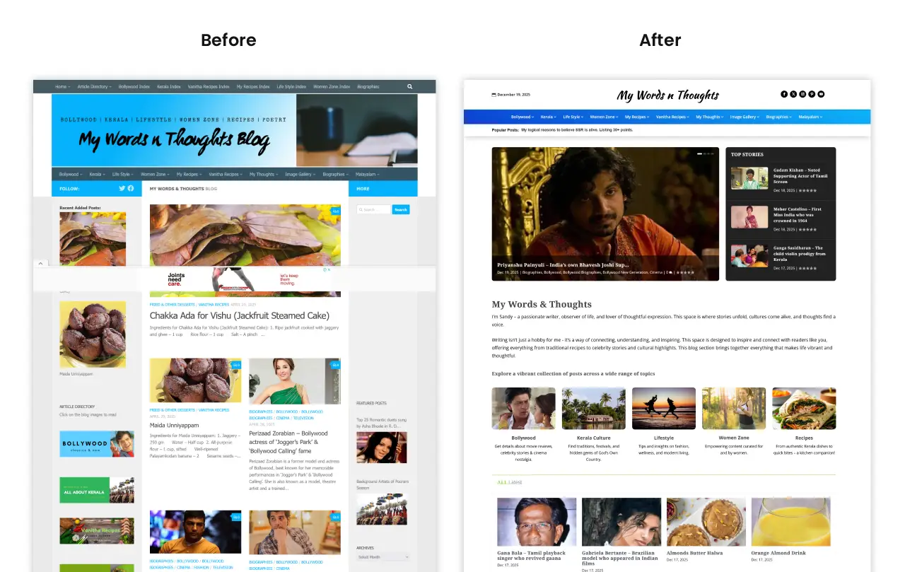 Before and After Redesign - Redesigned the website using the Divi Extra theme