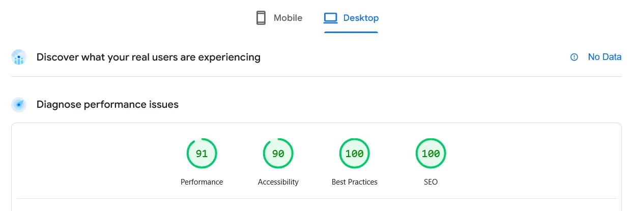 Example PageSpeed Insights report for a WordPress site.
