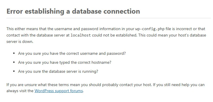 Error Establishing a Database Connection in WordPress