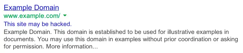 This site may be hacked warning example