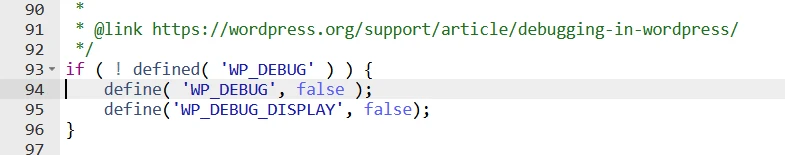 wp-debug Settings in WP Config File