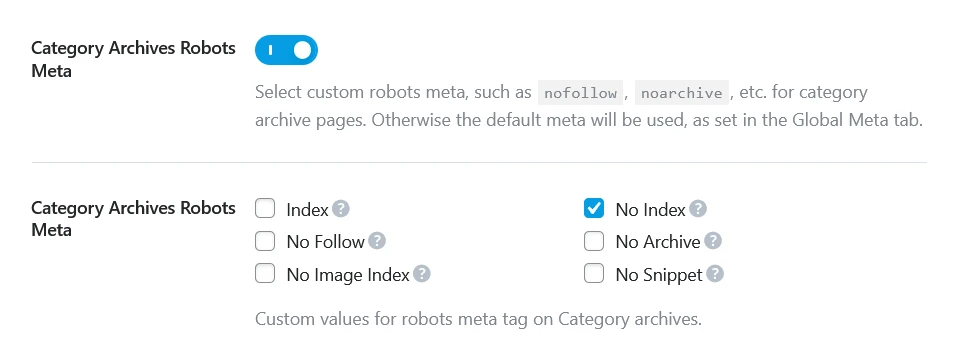 Noindex Category Pages