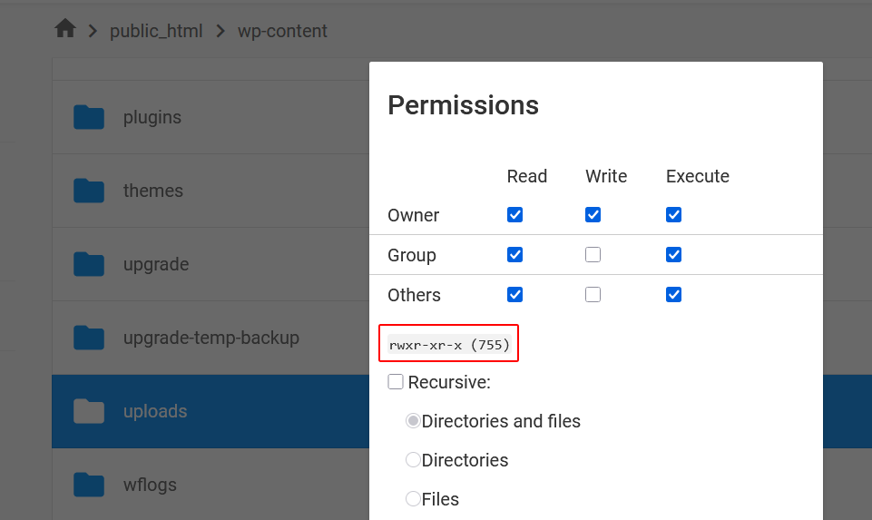 Fix File Permissions on the Uploads Folder