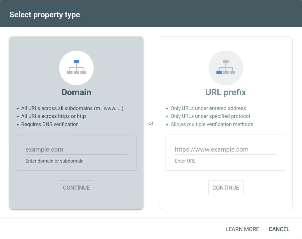 Add Property Type in Google Search Console
