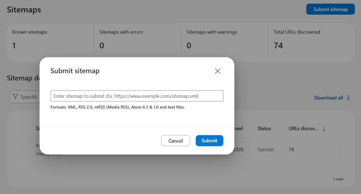 Submit Your Sitemap in Bing Webmaster Tools