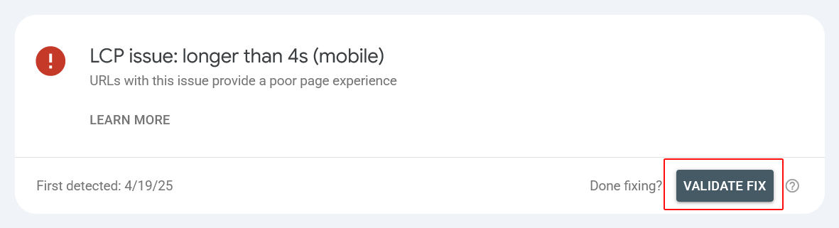 Using the Validate Fix Feature in GSC