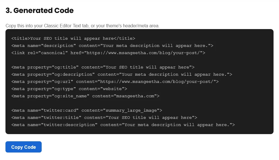 Generated Preview Example from Free Meta Tag Generator and Preview Tool