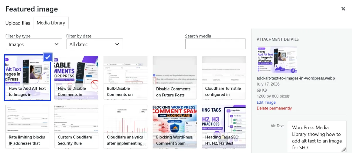 Adding Alt Text in WordPress Via Media Library