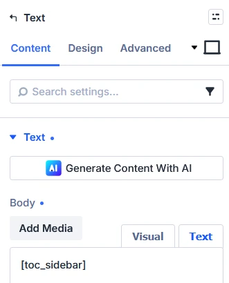Adding TOC Shortcode in DIVI Template Builder