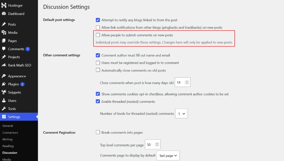 WordPress Discussion Settings