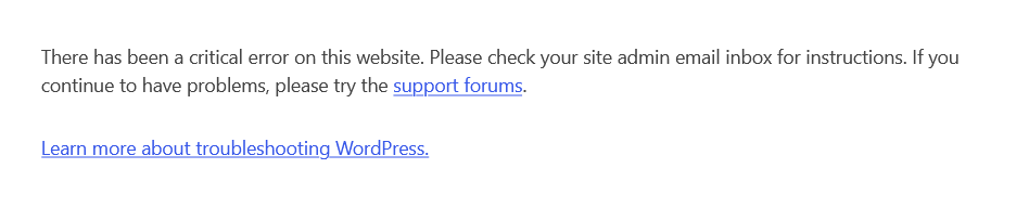 WordPress Critical Error - WP Login